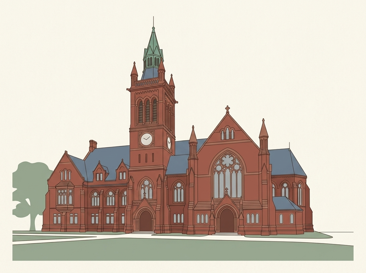 ハーバード大学メモリアルホールを題材にした装飾イラスト（記事の判断材料ではなく雰囲気画像）