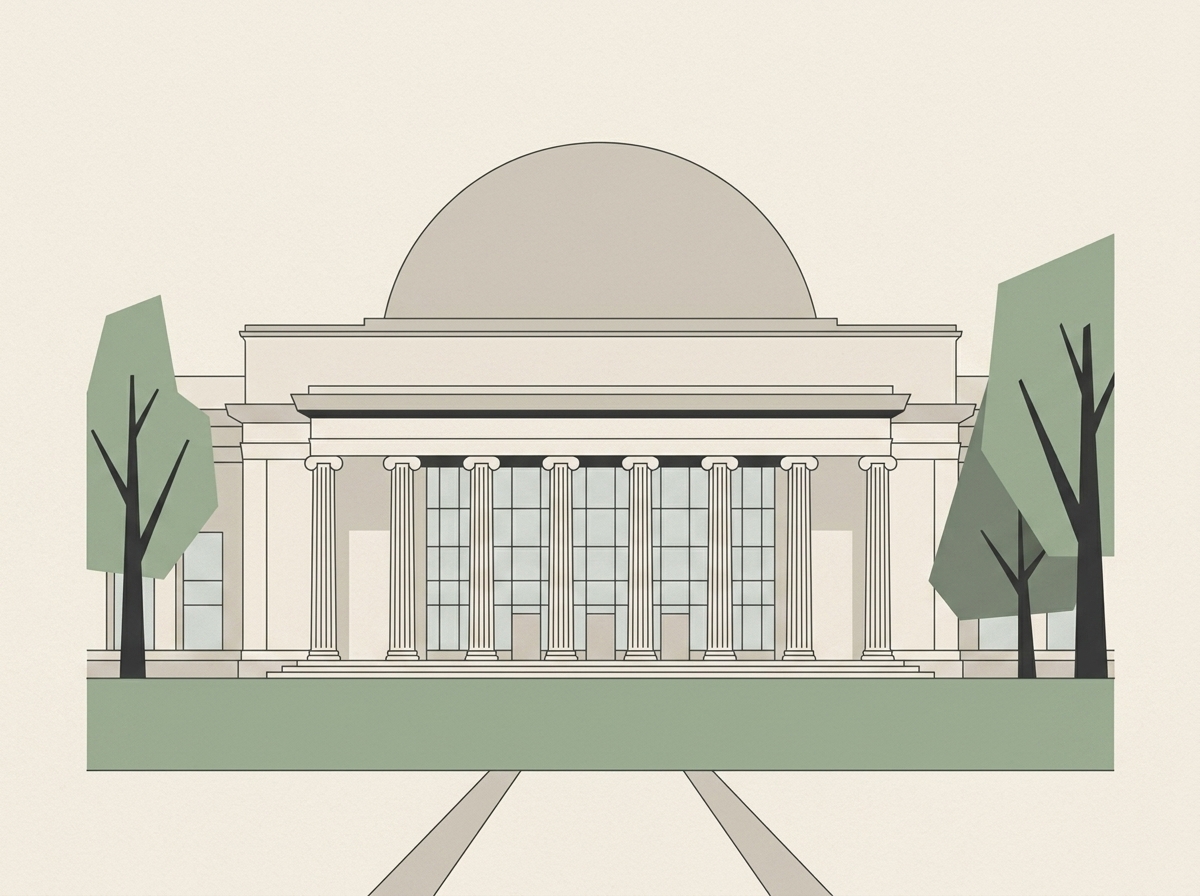 MIT（マサチューセッツ工科大学）のグレートドームを題材にした装飾イラスト（記事の判断材料ではなく雰囲気画像）